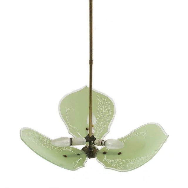 Chartreuse Art Deco Murano Pendant in Golden Brass, 1920s For Sale - Image 8 of 8