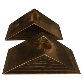 Vintage Brass Wedge Candleholders - A Pair For Sale
