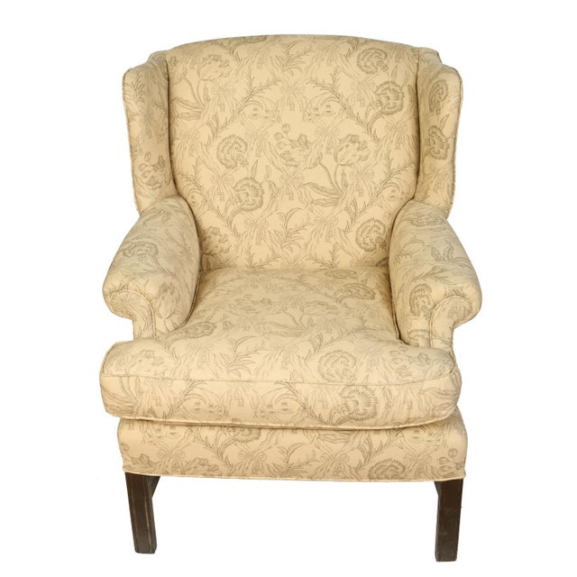 Upholstered English Mahogany Wingback Chair For Sale - Image 4 of 4