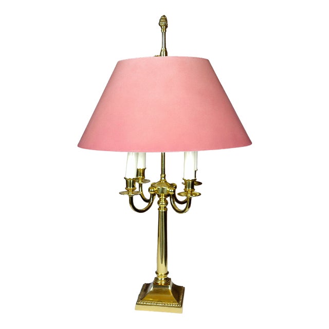 Brass 4-Light Table Lamp with Fabric Shade from Schulz & Adam, 1970s For Sale