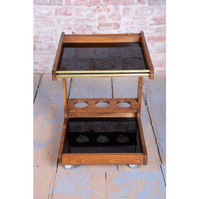 Mid-Century Modern Trolley in Oak and Chromed Steel, Czech, 1960s For Sale - Image 11 of 14