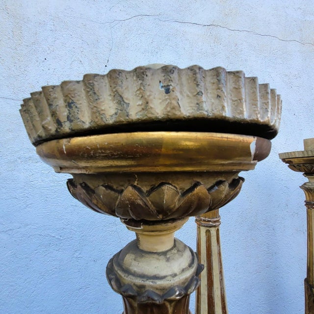 Large Lacquered and Gilded Wooden Candlesticks, Early 19th Century, Set of 6 For Sale - Image 6 of 17