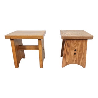 Vintage Brutalist Elm Stool, Denmark, 1960, Set of 2 For Sale