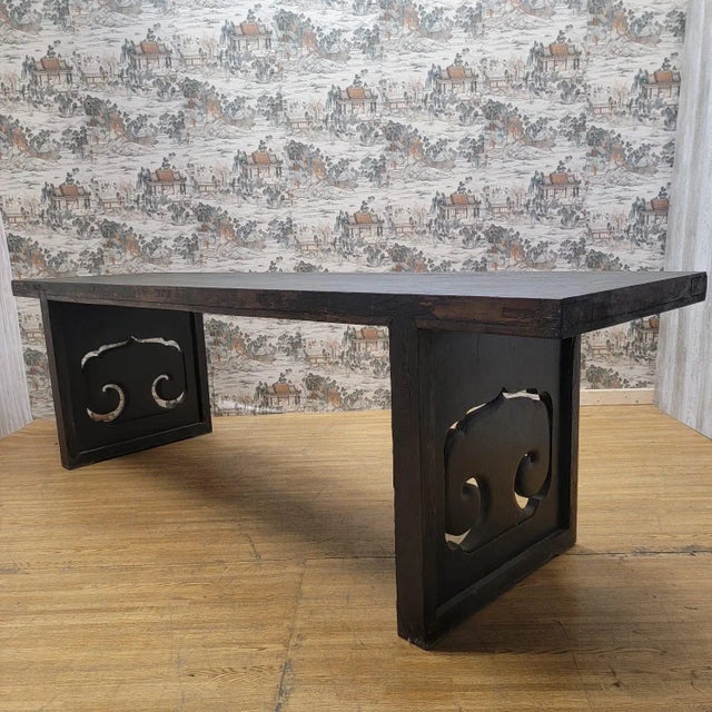 Vintage Shanxi Province Long Elm Calligraphy Table With Carved Legs For Sale - Image 11 of 13