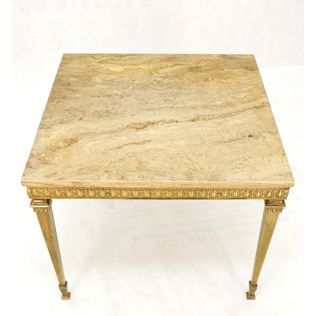 Square Solid Brass or Bronze Base Travertine Top Side End Occasional Table For Sale - Image 4 of 12