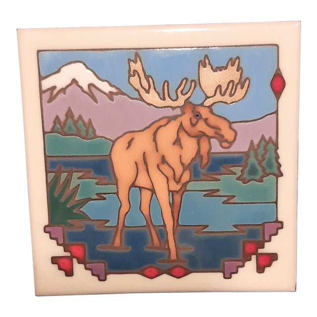 Moose Mountains Art Tile Trivet Coaster For Sale