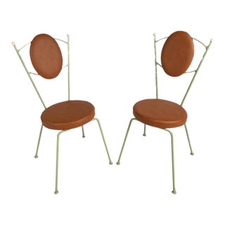 Set of Two (2) Mid-Century Modern Italian Outdoor Patio / Bistro Chairs in Wrought Iron & Vinyl, Usa, C. 1960s For Sale