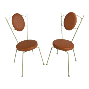 Set of Two (2) Mid-Century Modern Italian Outdoor Patio / Bistro Chairs in Wrought Iron & Vinyl, Usa, C. 1960s