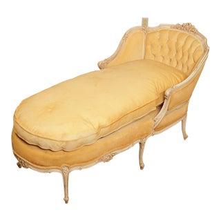 French Louis XV Style Vintage Upholstered Chaise Lounge For Sale