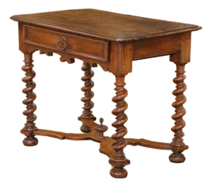 18th C. French Louis XIII Walnut Table Desk With Barley Twist Legs and Drawer