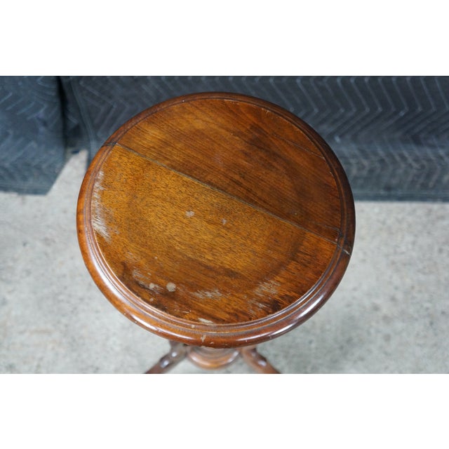 Wood Antique Victorian Mahogany Round Plant Candle Stand Sculpture Pedestal Tripod For Sale - Image 7 of 15