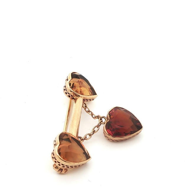 1920 Art Deco Austrian 14k Yellow Gold Citrine Heart Bar Pin/Brooch For Sale - Image 4 of 10