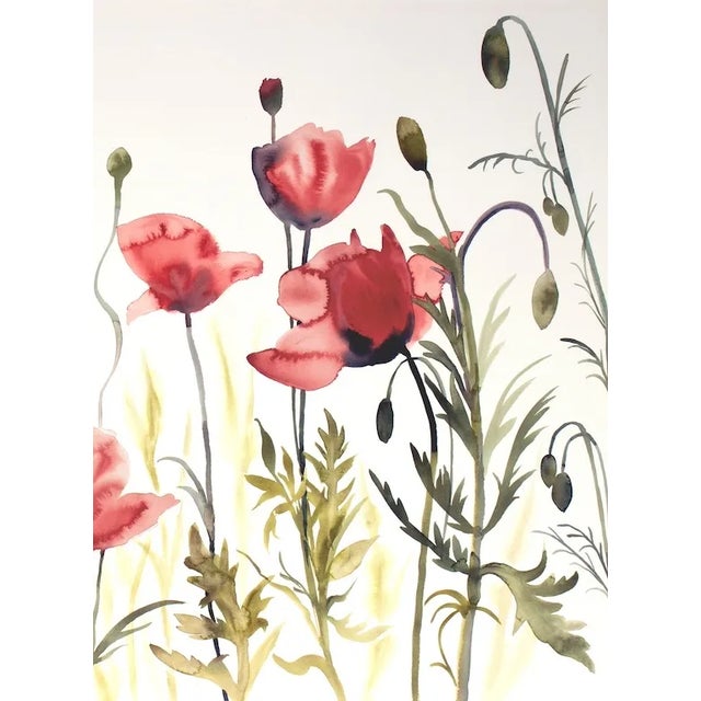 "Poppies No. 4" Contemporary Original Botanical Wildflowers Watercolor Painting by Elizabeth Becker For Sale - Image 4 of 4