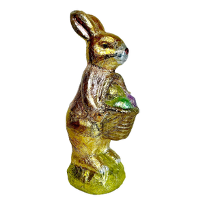 1990s Vintage Shabby Chic Foil Covered Plaster Faux Chocolate Bunny Figurine - Easter