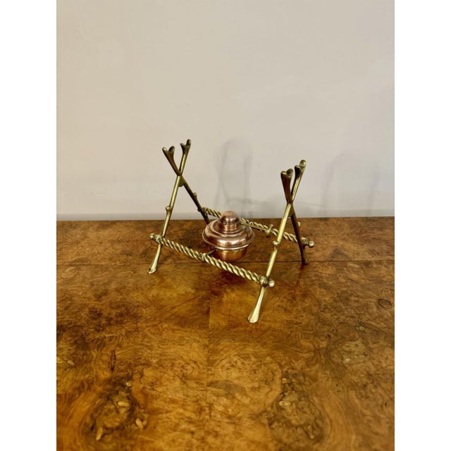 Metal Antique Victorian Copper and Brass Spirit Kettle and Stand, 1880 For Sale - Image 7 of 8