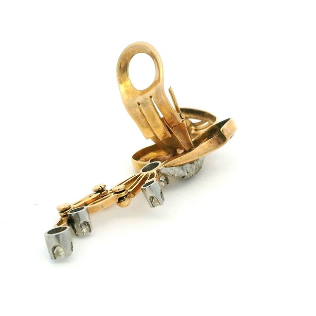 Metal 1960s Mid-Century Two-Tone Gold Diamond Leaf Drop Earrings, A Pair For Sale - Image 7 of 11