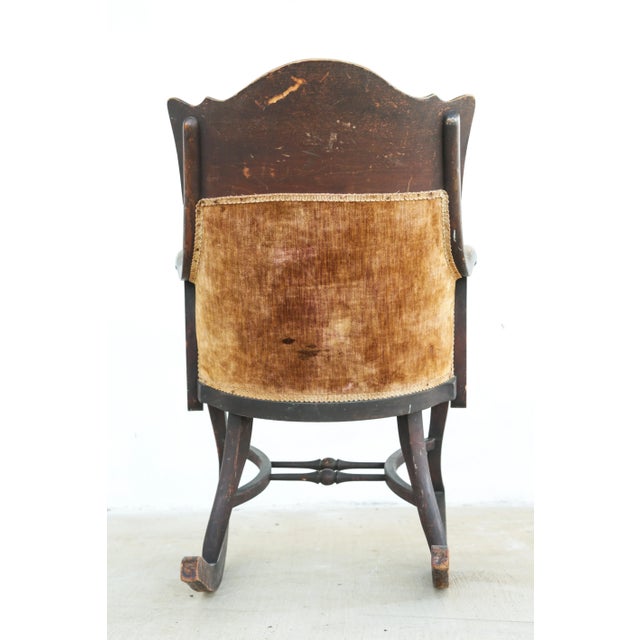 Late 19th Century Antique Late 19th Century Solid Wood Empire Style Mahogany Rocking Chair With Rich Patina For Sale - Image 5 of 12