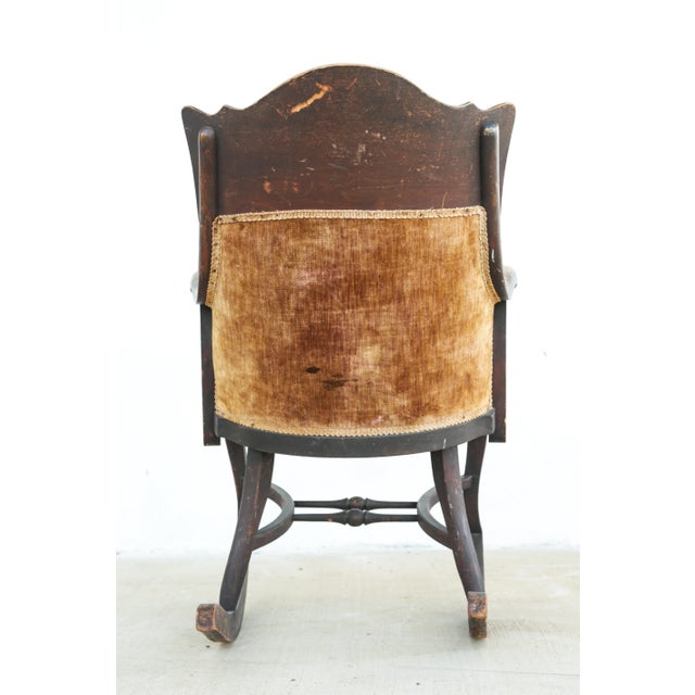Early 20th Century Late 19th Century Antique Solid Wood Mahogany Rocking Chair With Rich Patina For Sale - Image 5 of 12