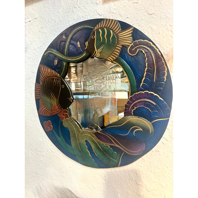 Wood Small Round Seascape Wall Mirror For Sale - Image 7 of 7