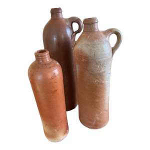 19th Century European Salt Glazed Stoneware Gin Bottles - Set of 3