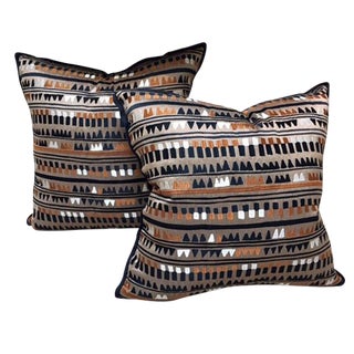 Pierre Frey "Empreinte" Embroidered Pillows - A Pair For Sale