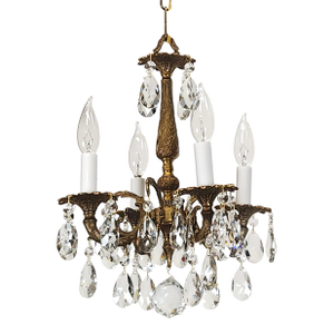 Antique 4 Arm 4 Light Glowing Graceful Brass Cut Lead Glass Crystal Chandelier
