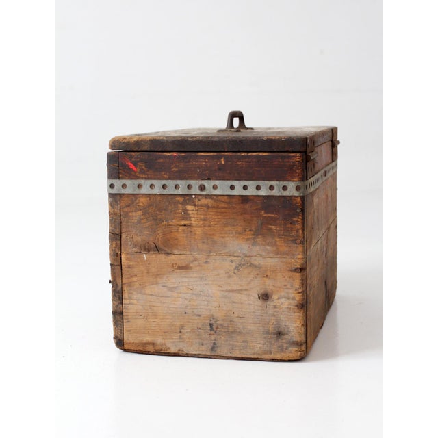 Antique Primitive Industrial Wood Storage Box For Sale - Image 9 of 16