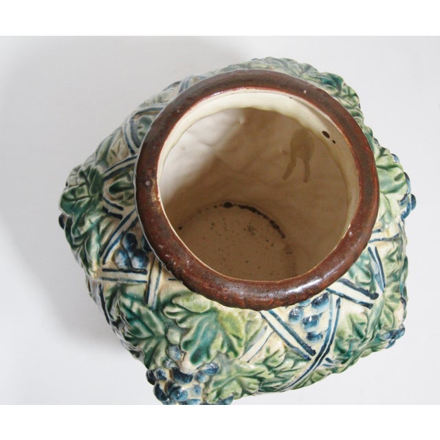 Vintage French Country Majolica-Style Grape Vine Pottery Vase For Sale - Image 9 of 12