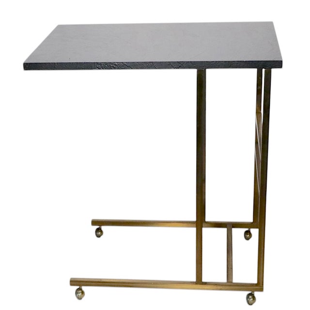 Chic Hollywood Regency brass and textured formica serving tray. The bar, serving cart is in very good, original, clean and...