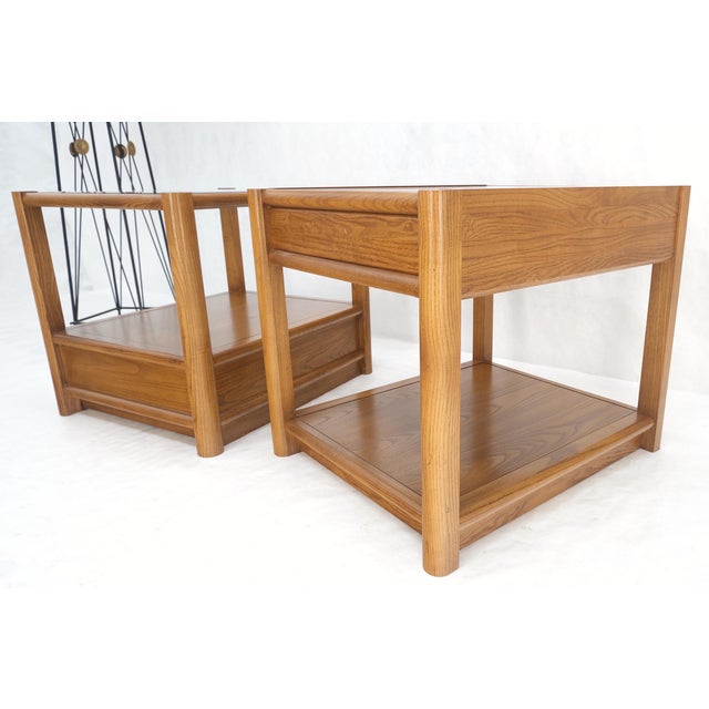 Pair Quality Glass Top One Drawer Side End Tables Nightstands Thomasville Mint! For Sale - Image 9 of 18