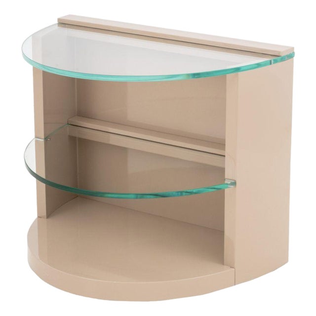 Custom-Made Beige Lacquered 2-Tier End Table For Sale