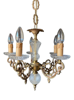 Vintage French Chandelier in Brass and Glass, 1960s