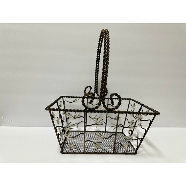 Late 20th Century Vintage Late 20th Century Aged Iron and Acrylic Leaf Accent Basket With Handle For Sale - Image 5 of 12