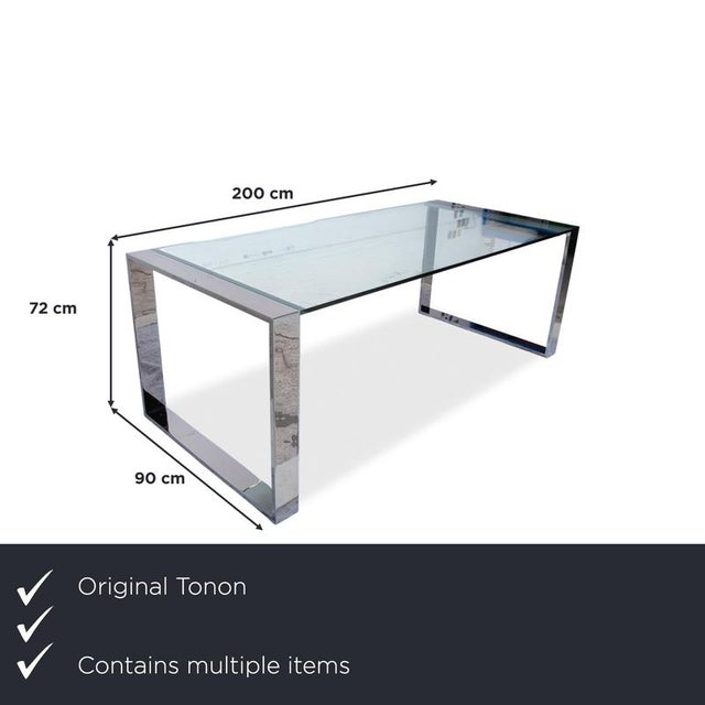 Modern Swing Dining Table and Chairs in Leather and Glass from Tonon, Set of 7 For Sale - Image 3 of 18