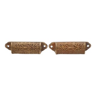 Pair of Antique Victorian 3.75 In. Bronze Drawer Bin Pulls For Sale