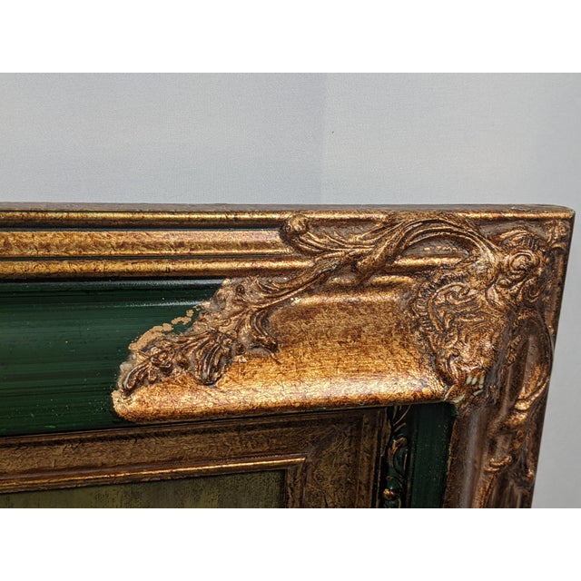 Late 19th Century Attributed Sophie-Vera Bovet Large Vivid Floral Figurative Oil Painting, Green & Gold Gilt Frame For Sale - Image 13 of 17