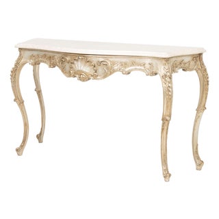 Italian Rococo Style Silvered Wood Console Table For Sale