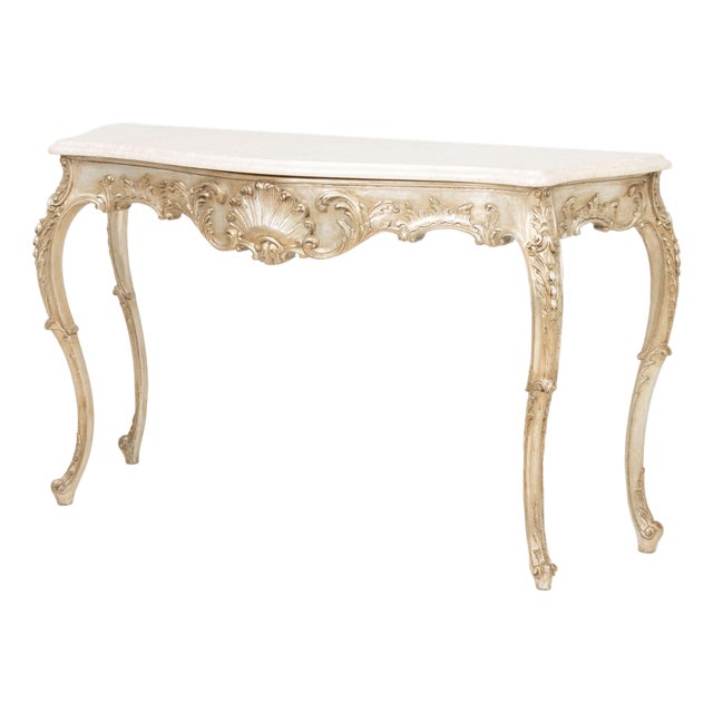 Italian Rococo Style Silvered Wood Console Table For Sale