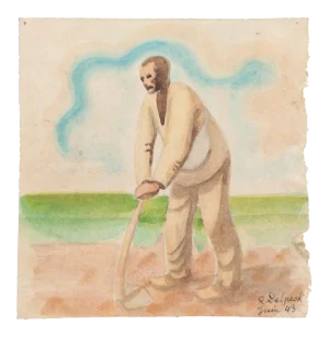 Farmer - Original Watercolor on Paper by J. Delpech after Millet - 1943 1943