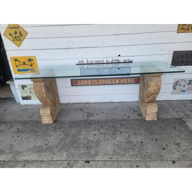 Glass 1980s Modern Marble Base With Glass Top Console Table For Sale - Image 7 of 18