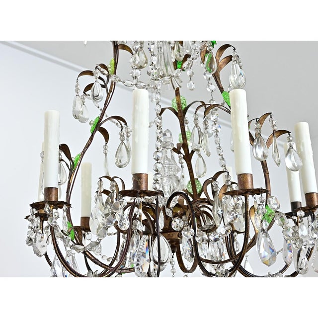 Late 19th Century French Brass Chandelier with Clear & Green Crystals For Sale - Image 9 of 17
