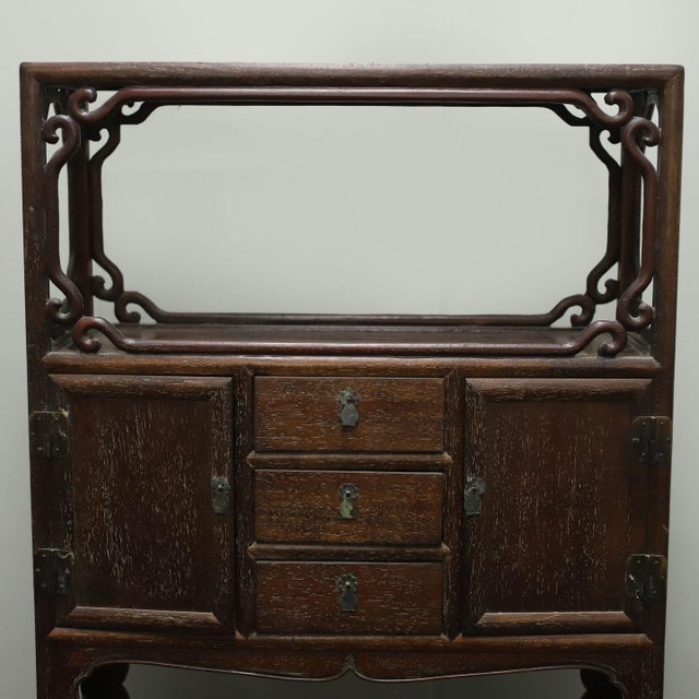 Vintage Chinese Hardwood Two-Tier Display Cabinet (Curio) With Drawers - 76cm For Sale In Los Angeles - Image 6 of 9