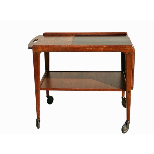 Wood MCM Danish Modern Teak Drop Leaf Bar Cart For Sale - Image 7 of 7