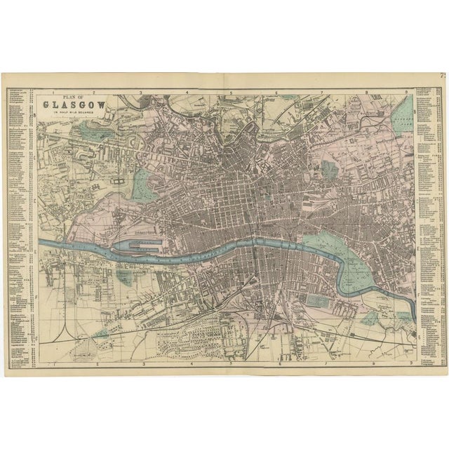 Large Victorian Glasgow City Map by George W. Bacon, 1885 For Sale - Image 3 of 12