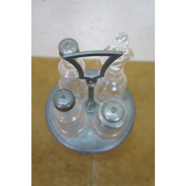 Metal Antique Victorian Silver Plate Etched Glass Cruet Condiment Set 12" For Sale - Image 7 of 18