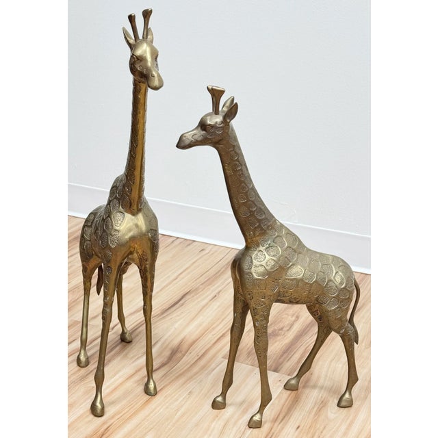 Mid-Century Modern Vintage Large Hollywood Regency Style Brass Giraffes, a Pair For Sale - Image 3 of 8