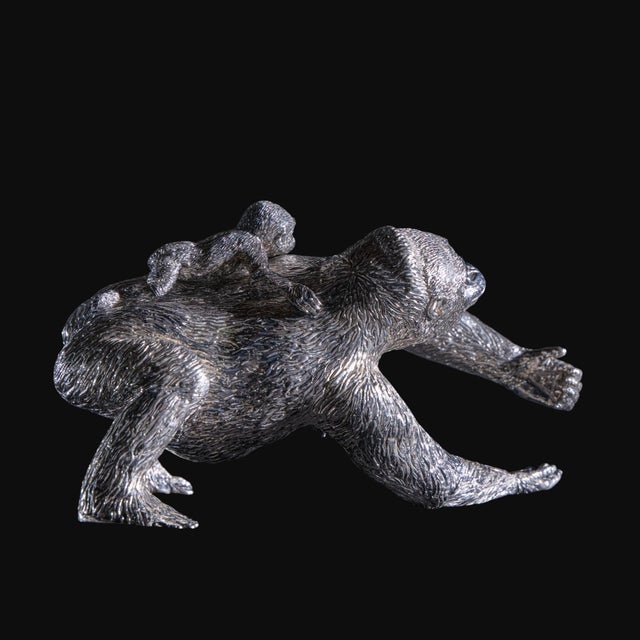 African Patrick Mavros Solid Sterling Silver Silverback Gorilla With Baby Sculpture For Sale - Image 3 of 9