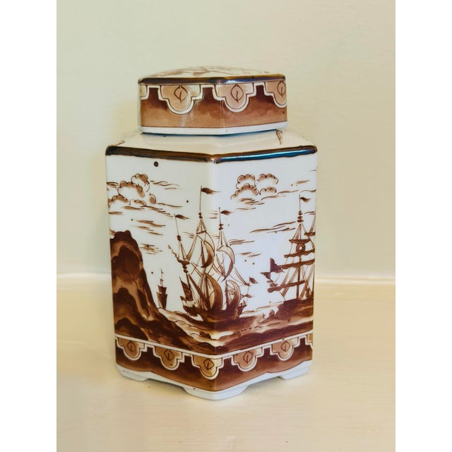 Nautical Vintage Nautical Ceramic Tea Caddy For Sale - Image 3 of 8