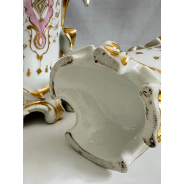 Victorian Vieux Paris Porcelain Bridal Vases – 12.25" Tall, Late 1800s French Mantel Wedding Vases For Sale - Image 3 of 16