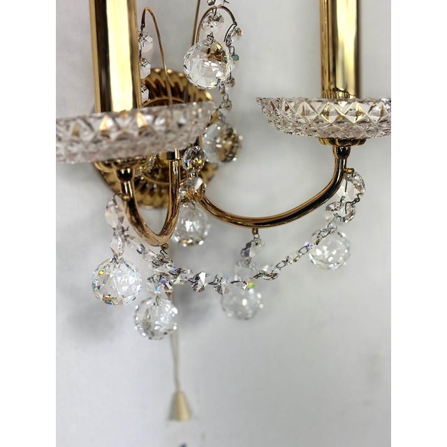 1970s 24k Gold-Plated Brass and Lead Crystal Wall Lamp from Schröder, 1970s For Sale - Image 5 of 9